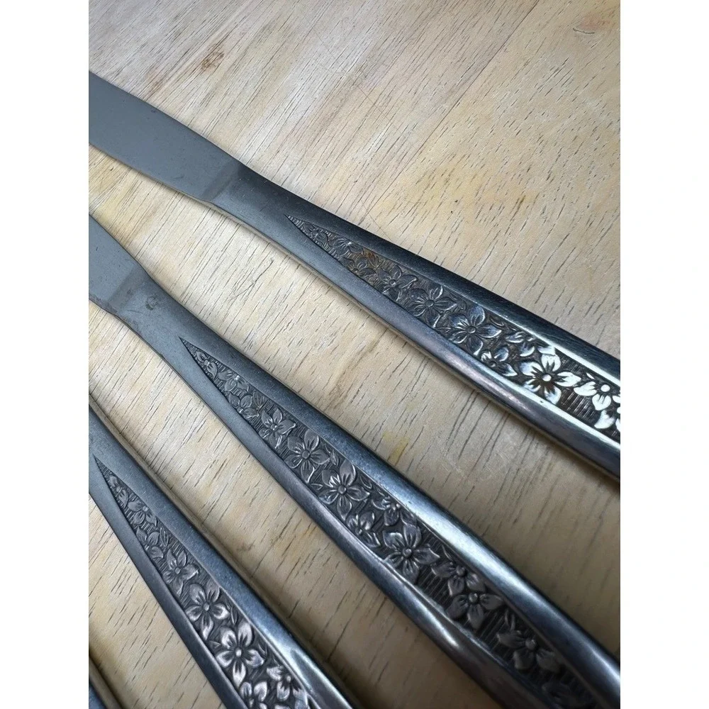 Vintage Customcraft CUS5 Stainless Steel Floral Pattern Flatware Utensils‎ 25 Pc